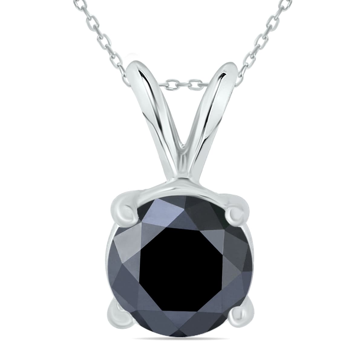 2 Carat Round Black Diamond Solitaire Pendant in 14K White Gold