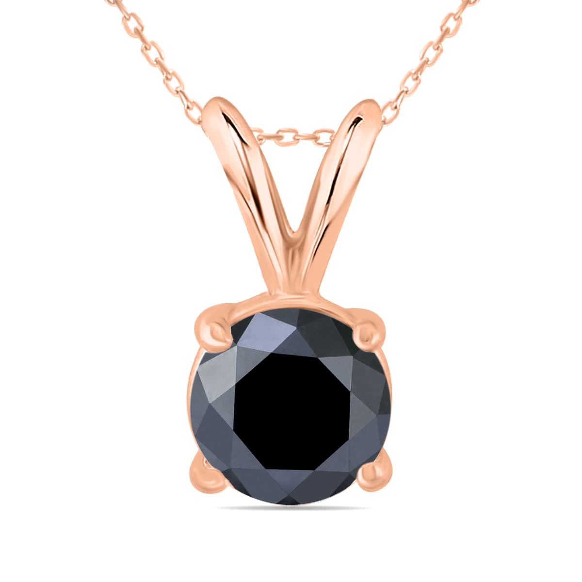 1 Carat Round Black Diamond Solitaire Pendant in 14K Rose Gold