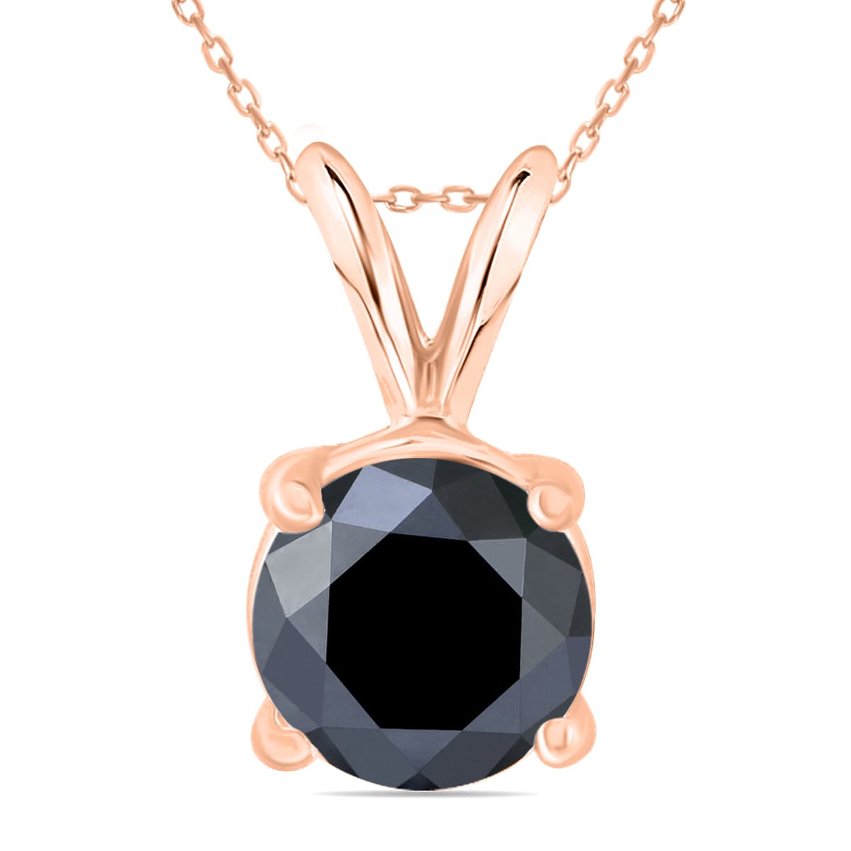 2 Carat Round Black Diamond Solitaire Pendant in 14K Rose Gold