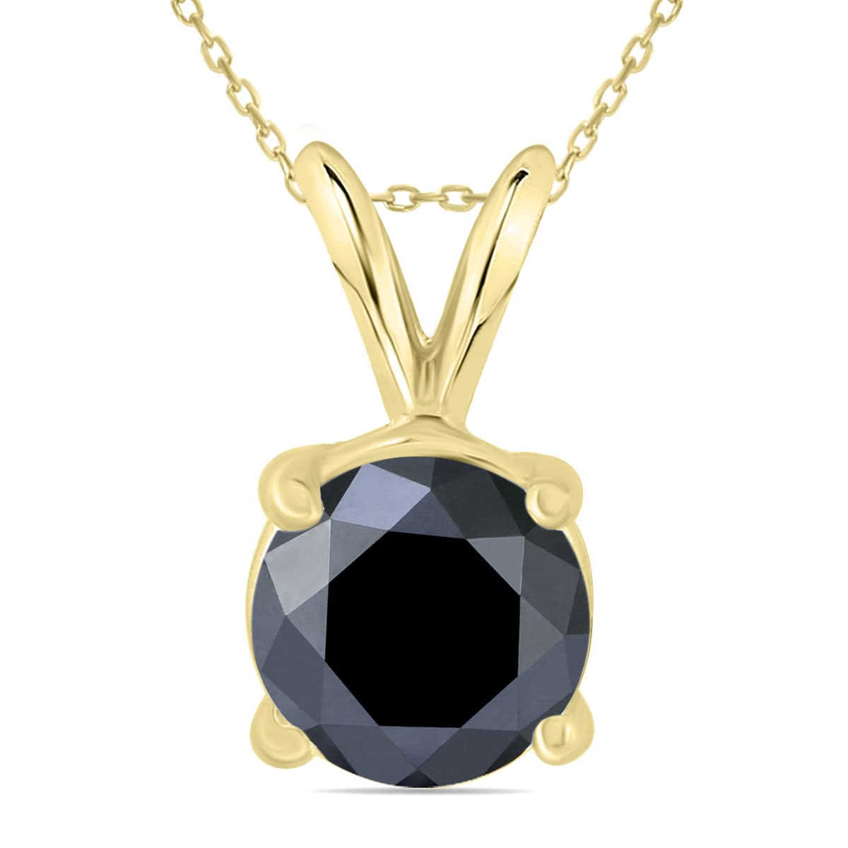 2 Carat Round Black Diamond Solitaire Pendant in 14K Yellow Gold