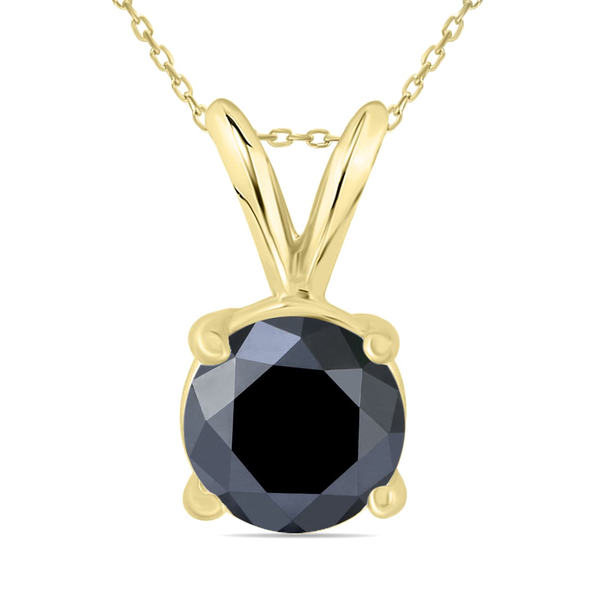 1 1/2 Carat Round Black Diamond Solitaire Pendant in 14K Yellow Gold