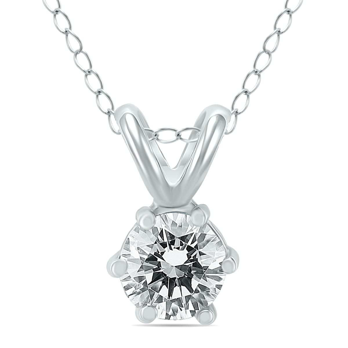 1/2 Carat 6 Prong Diamond Solitaire Pendant in 14K White Gold