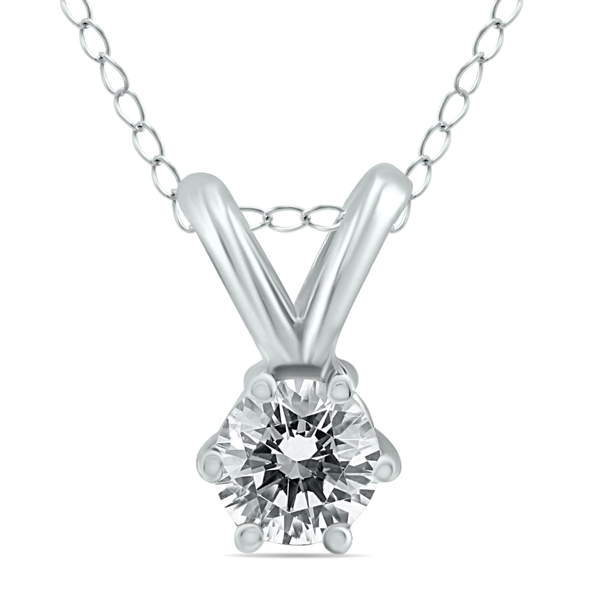 1/4 Carat 6 Prong Diamond Solitaire Pendant in 14K White Gold