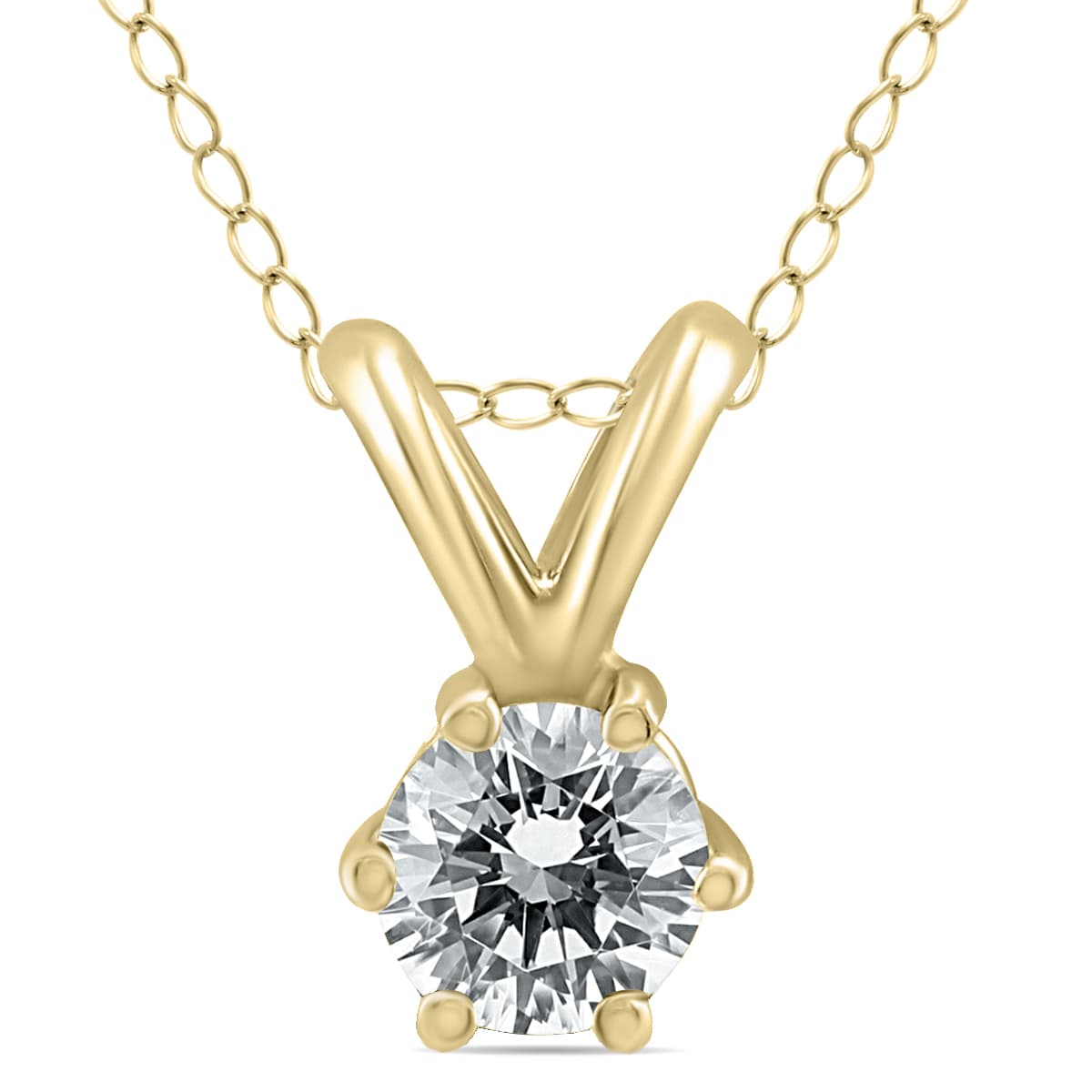 1/3 Carat 6 Prong Diamond Solitaire Pendant in 14K Yellow Gold