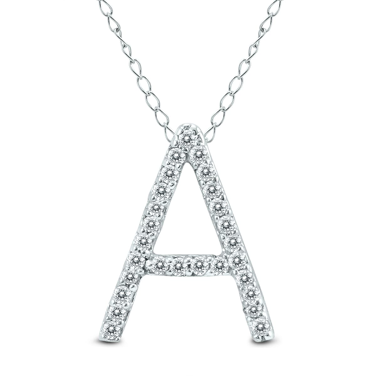 1/6 Carat TW A Initial Diamond Pendant Necklace in 10K White Gold with Adjustable Chain