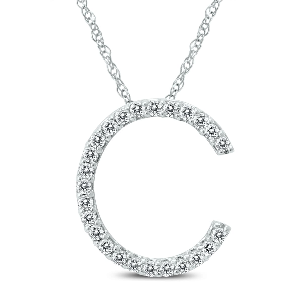 1/8 Carat TW C Initial Diamond Pendant Necklace in 10K White Gold with Adjustable Chain