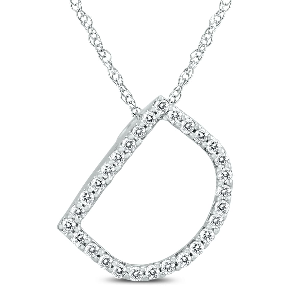 1/6 Carat TW D Initial Diamond Pendant Necklace in 10K White Gold with Adjustable Chain