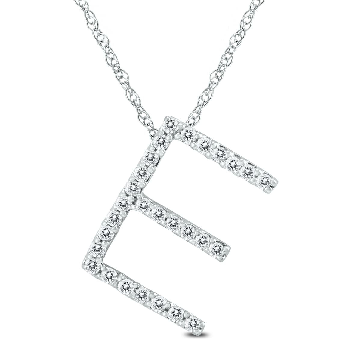 1/6 Carat TW E Initial Diamond Pendant Necklace in 10K White Gold with Adjustable Chain