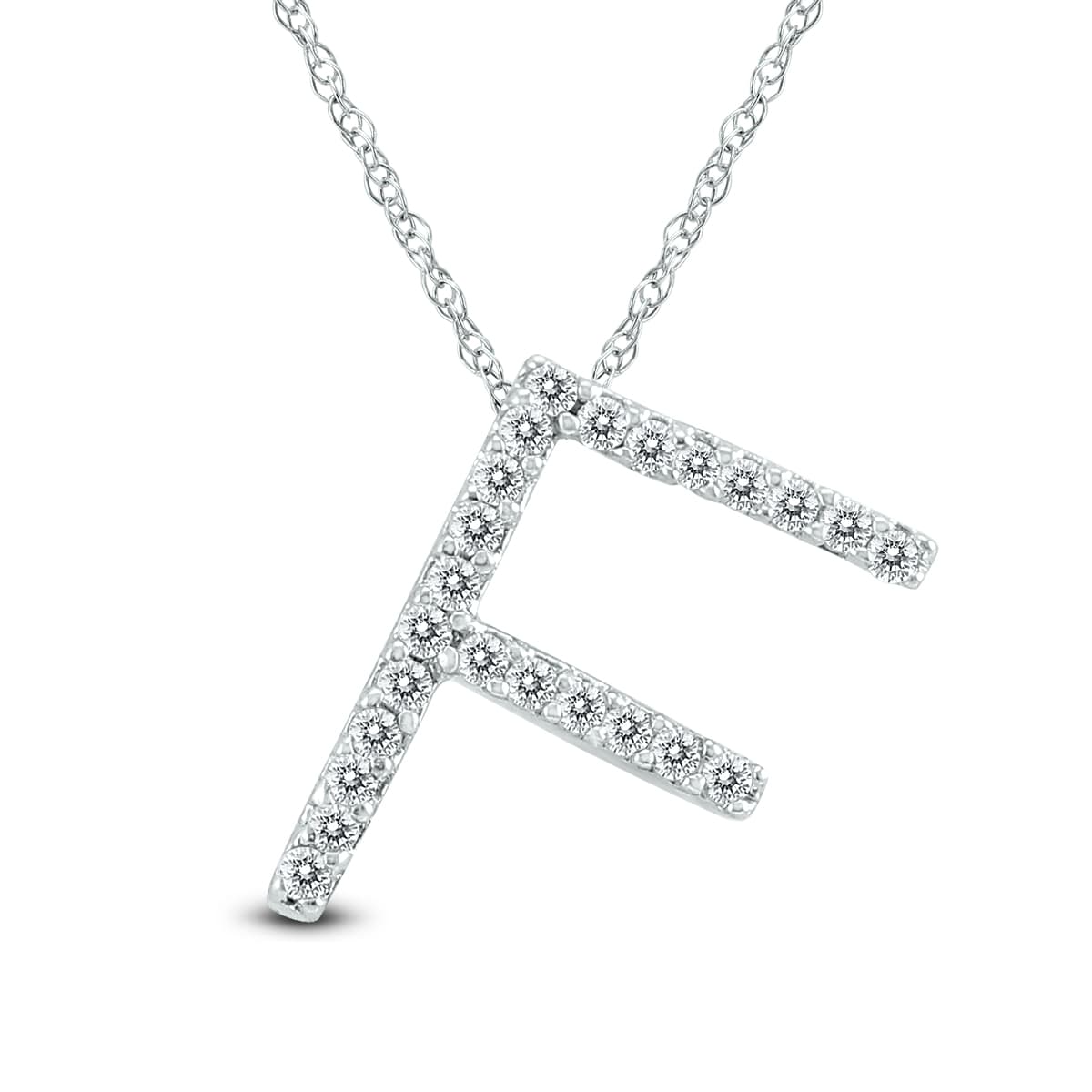 1/8 Carat TW F Initial Diamond Pendant Necklace in 10K White Gold with Adjustable Chain