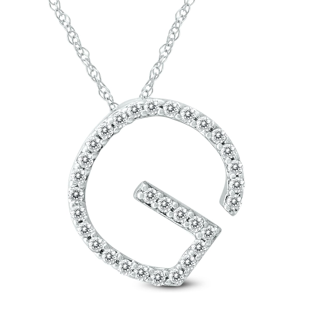 1/5 Carat TW G Initial Diamond Pendant Necklace in 10K White Gold with Adjustable Chain