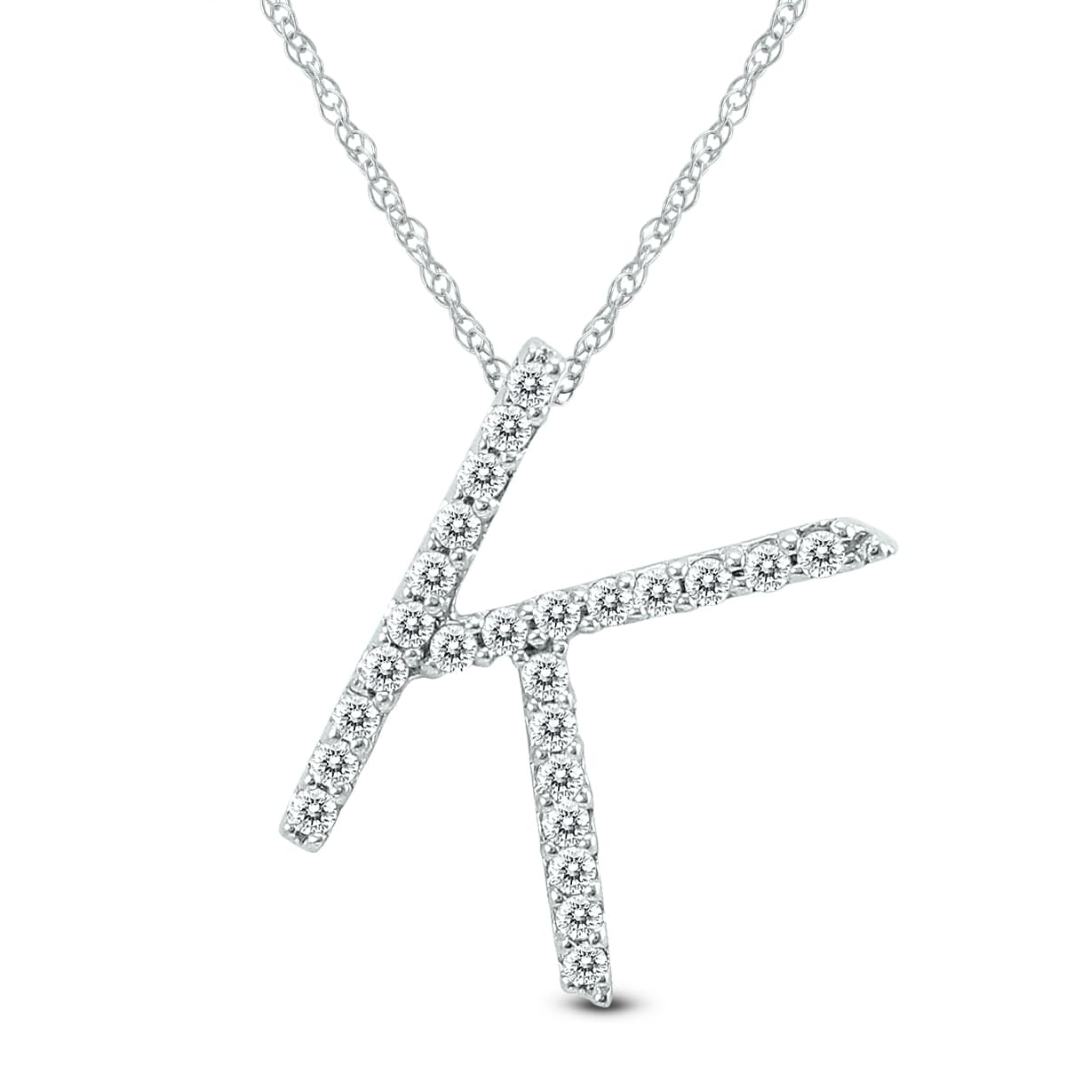 1/8 Carat TW K Initial Diamond Pendant Necklace in 10K White Gold with Adjustable Chain