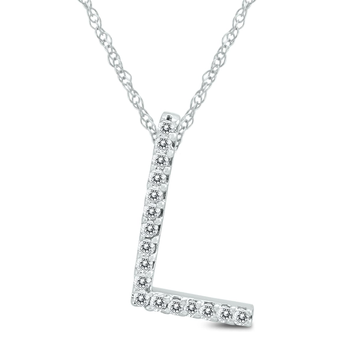 1/10 Carat TW L Initial Diamond Pendant Necklace in 10K White Gold with Adjustable Chain