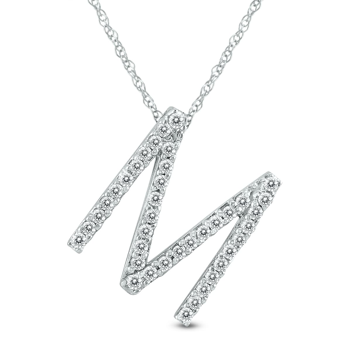 1/5 Carat TW M Initial Diamond Pendant Necklace in 10K White Gold with Adjustable Chain