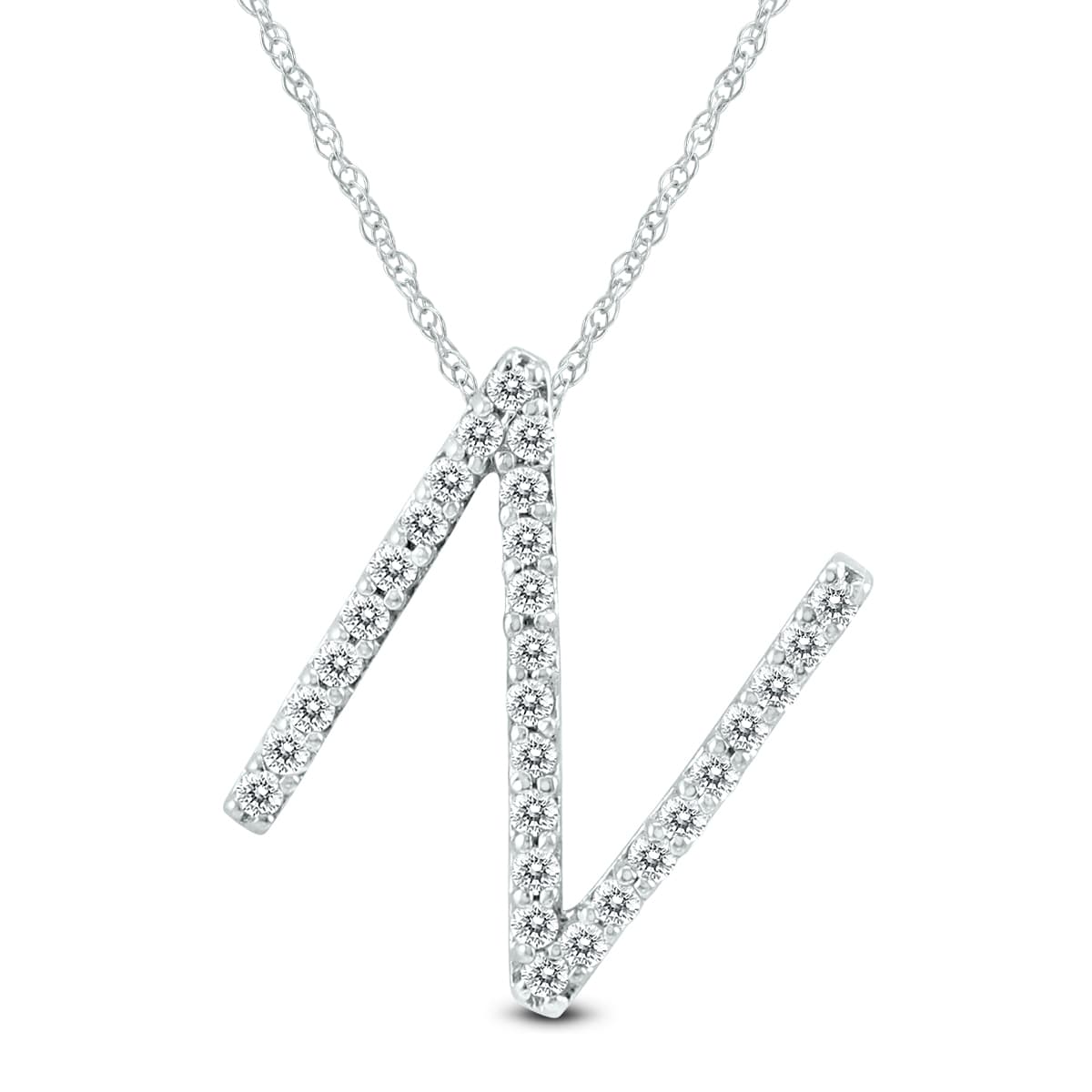 1/5 Carat TW N Initial Diamond Pendant Necklace in 10K White Gold with Adjustable Chain