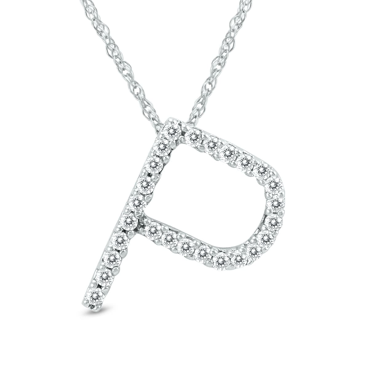 1/6 Carat TW P Initial Diamond Pendant Necklace in 10K White Gold with Adjustable Chain