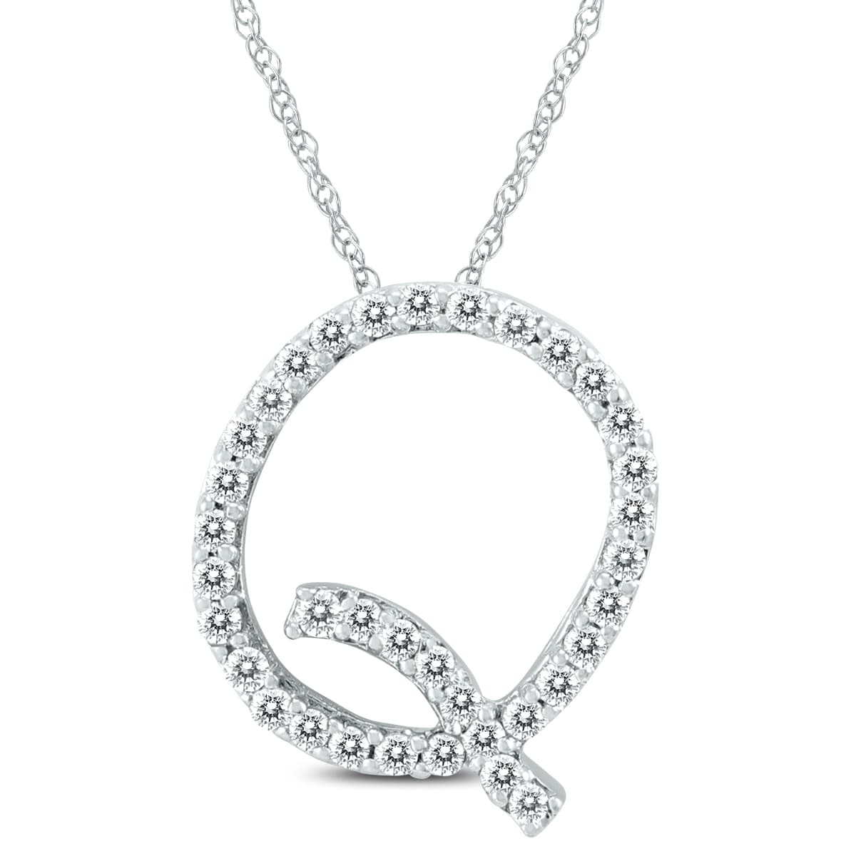 1/5 Carat TW Q Initial Diamond Pendant Necklace in 10K White Gold with Adjustable Chain