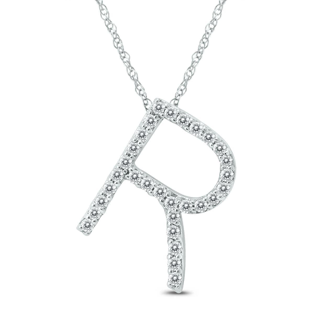 1/5 Carat TW R Initial Diamond Pendant Necklace in 10K White Gold with Adjustable Chain