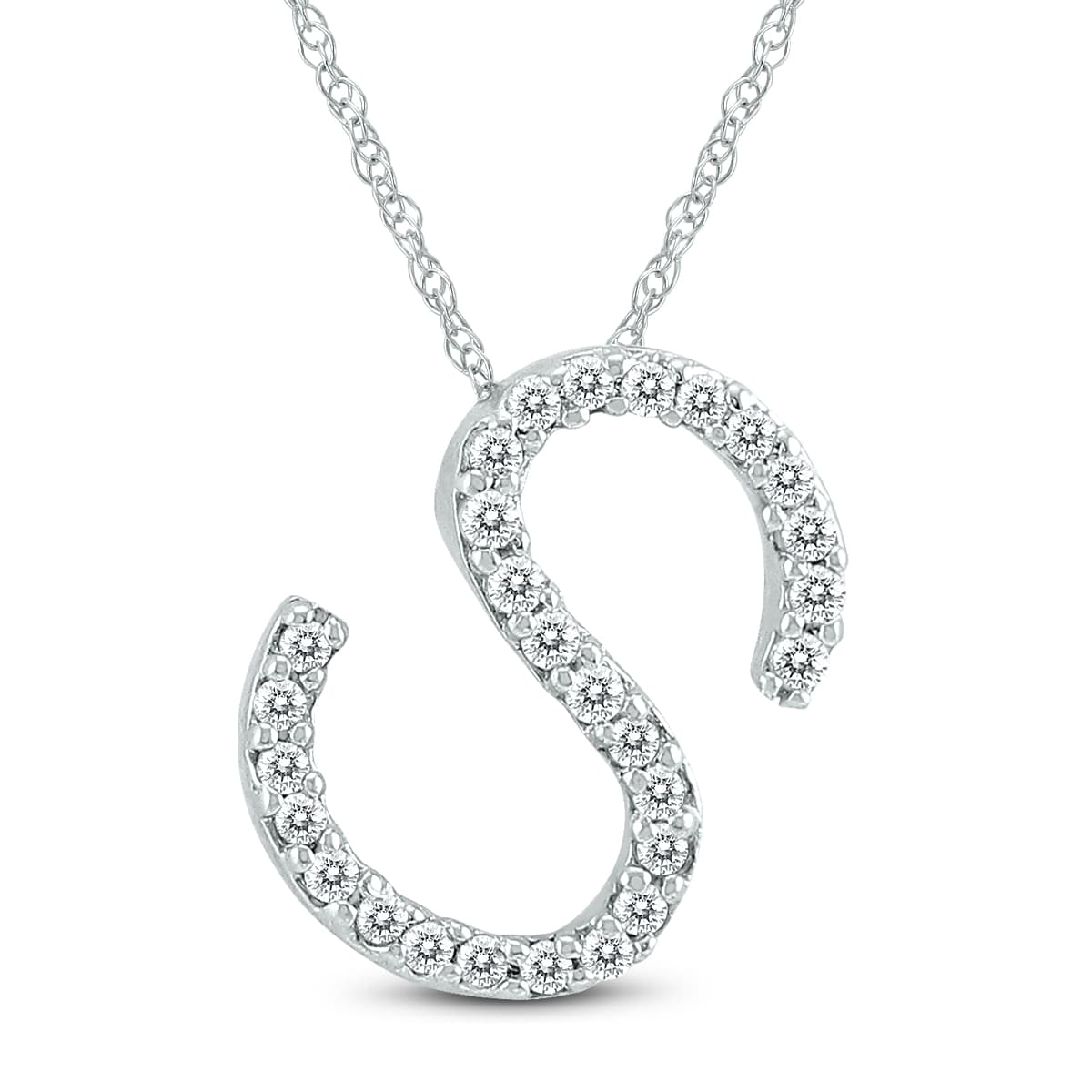 1/6 Carat TW S Initial Diamond Pendant Necklace in 10K White Gold with Adjustable Chain