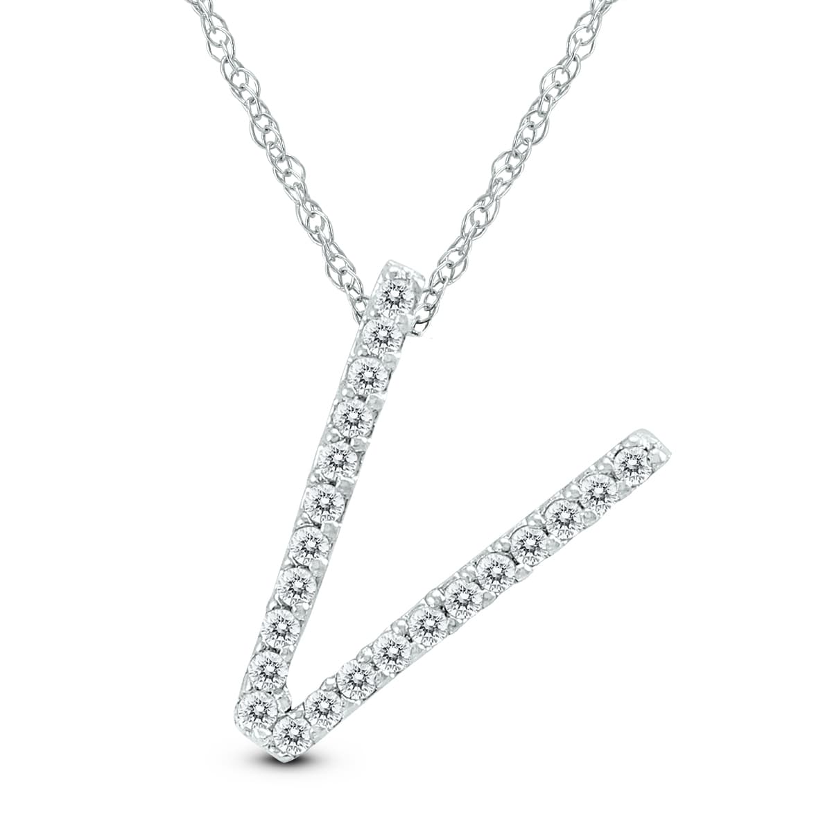 1/8 Carat TW V Initial Diamond Pendant Necklace in 10K White Gold with Adjustable Chain