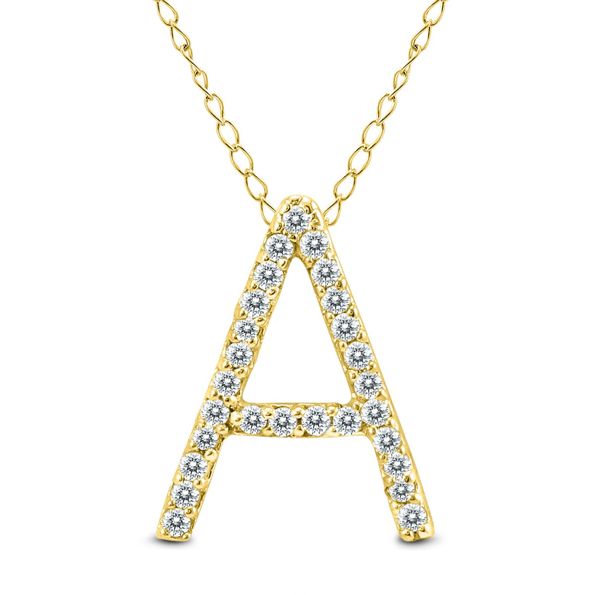 1/6 Carat TW A Initial Diamond Pendant in 10K Yellow Gold with Adjustable Chain