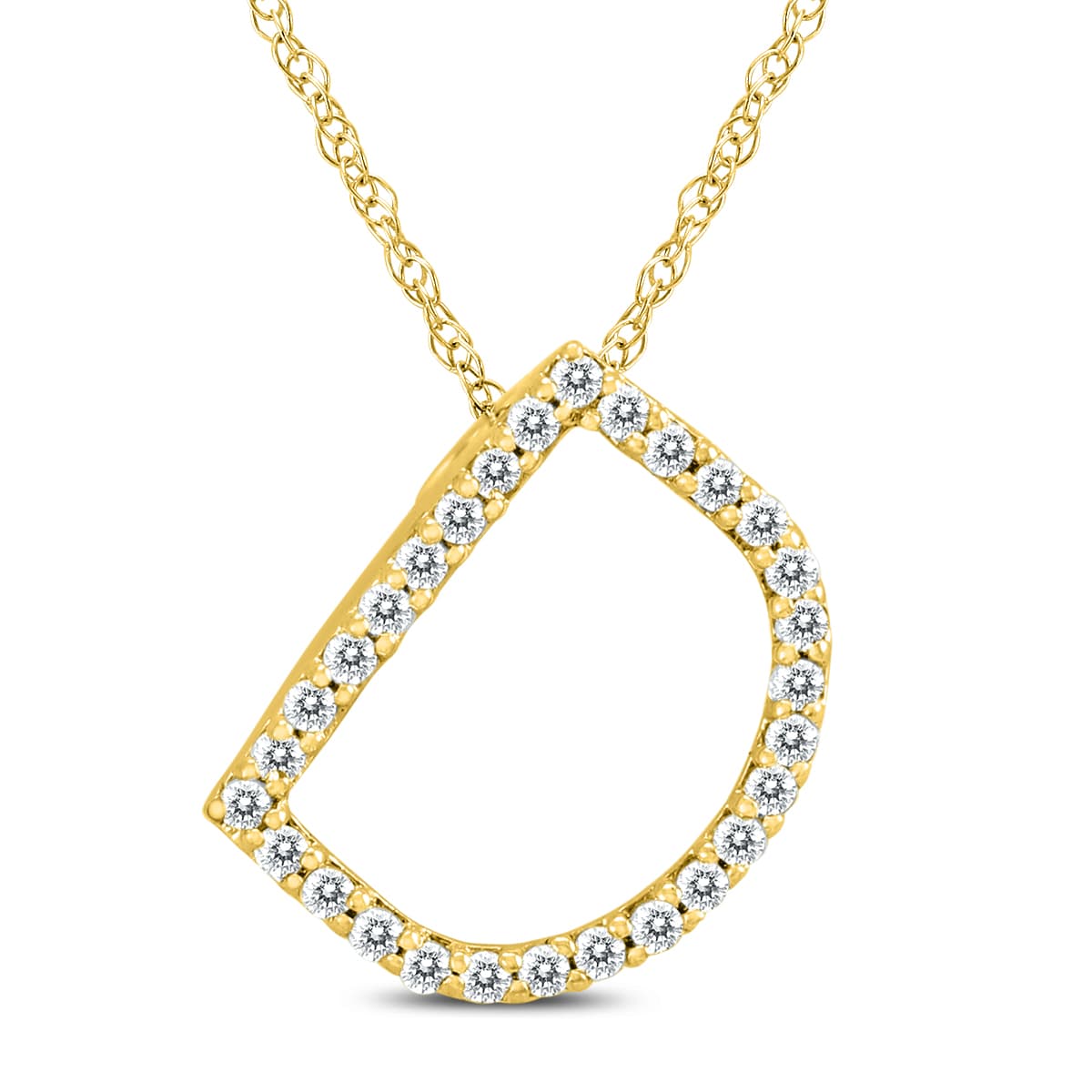 1/6 Carat TW D Initial Diamond Pendant Necklace in 10K Yellow Gold with Adjustable Chain