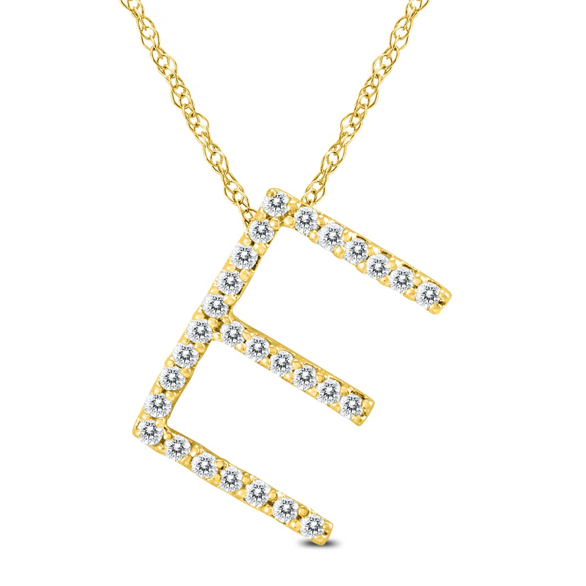 1/6 Carat TW E Initial Diamond Pendant Necklace in 10K Yellow Gold with Adjustable Chain