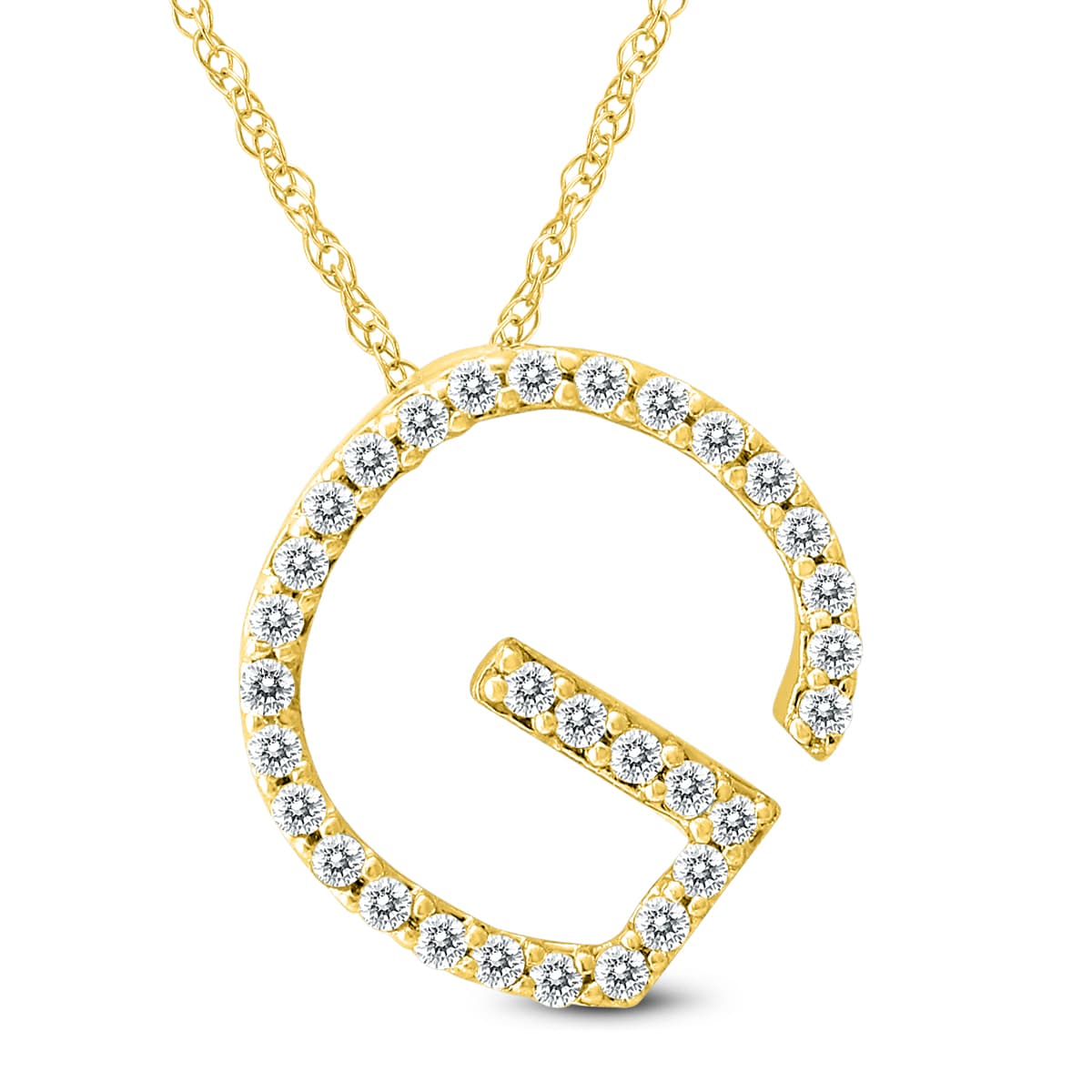 1/5 Carat TW G Initial Diamond Pendant Necklace in 10K Yellow Gold with Adjustable Chain