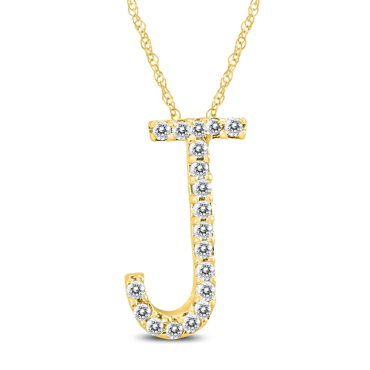 1/10 Carat TW J Initial Diamond Pendant Necklace in 10K Yellow Gold with Adjustable Chain