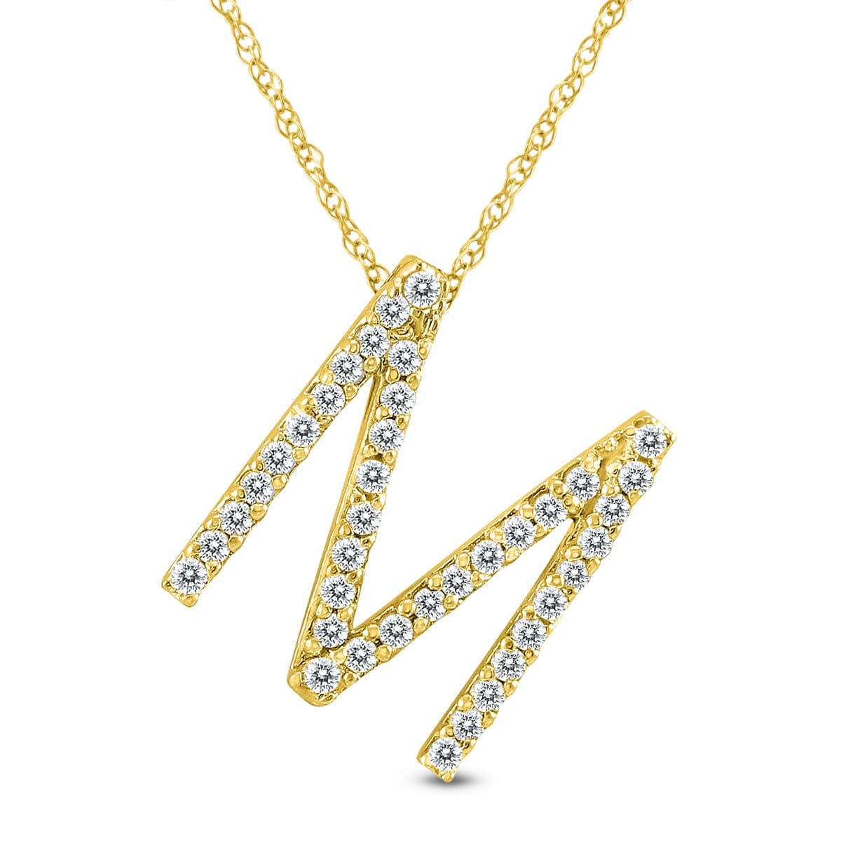 1/5 Carat TW M Initial Diamond Pendant Necklace in 10K Yellow Gold with Adjustable Chain