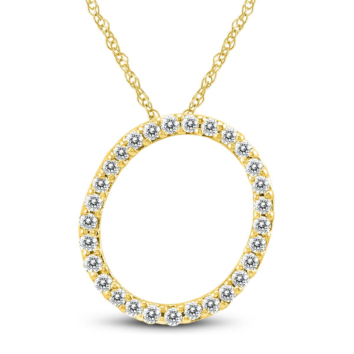 1/6 Carat TW O Initial Diamond Pendant Necklace in 10K Yellow Gold with Adjustable Chain