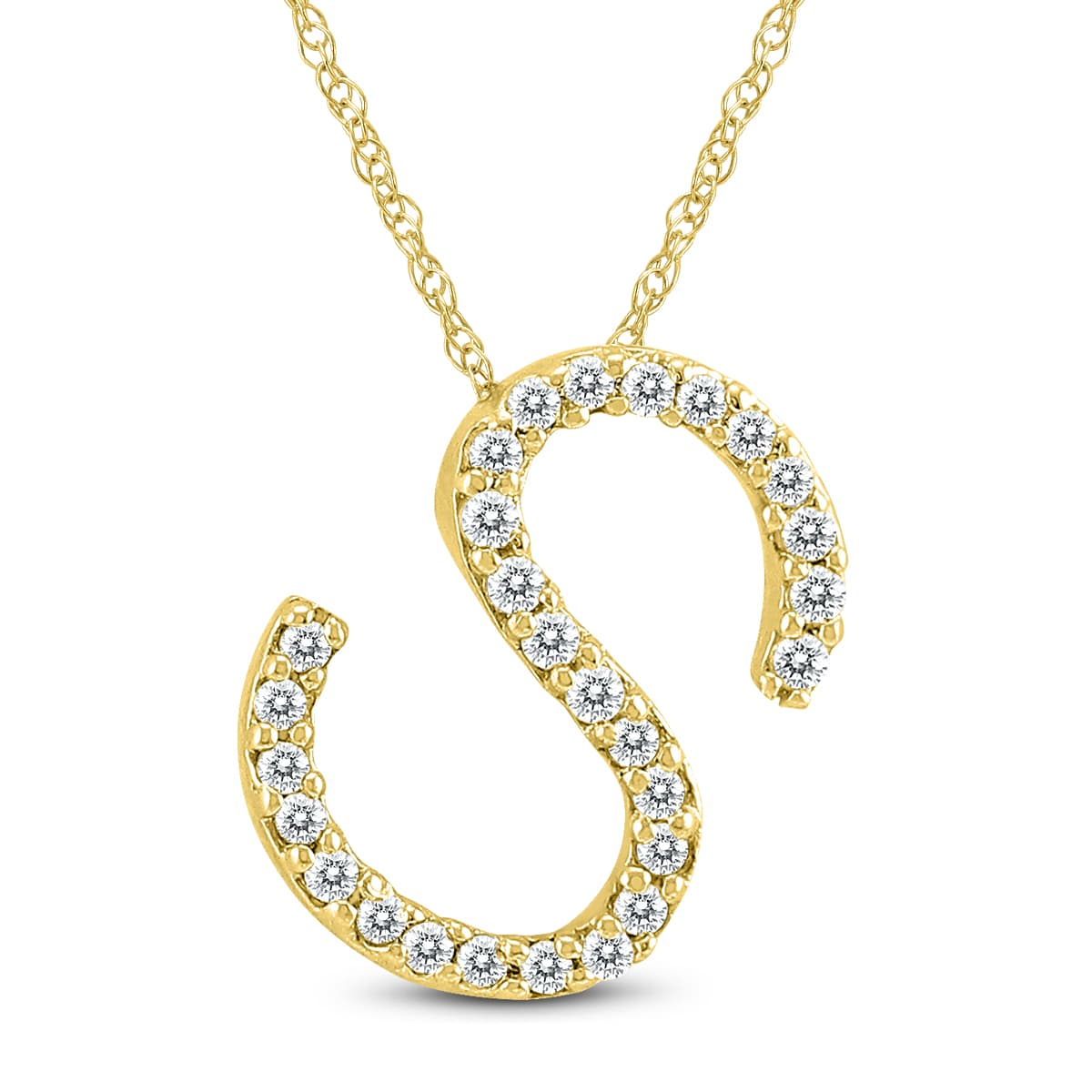 1/6 Carat TW S Initial Diamond Pendant Necklace in 10K Yellow Gold with Adjustable Chain