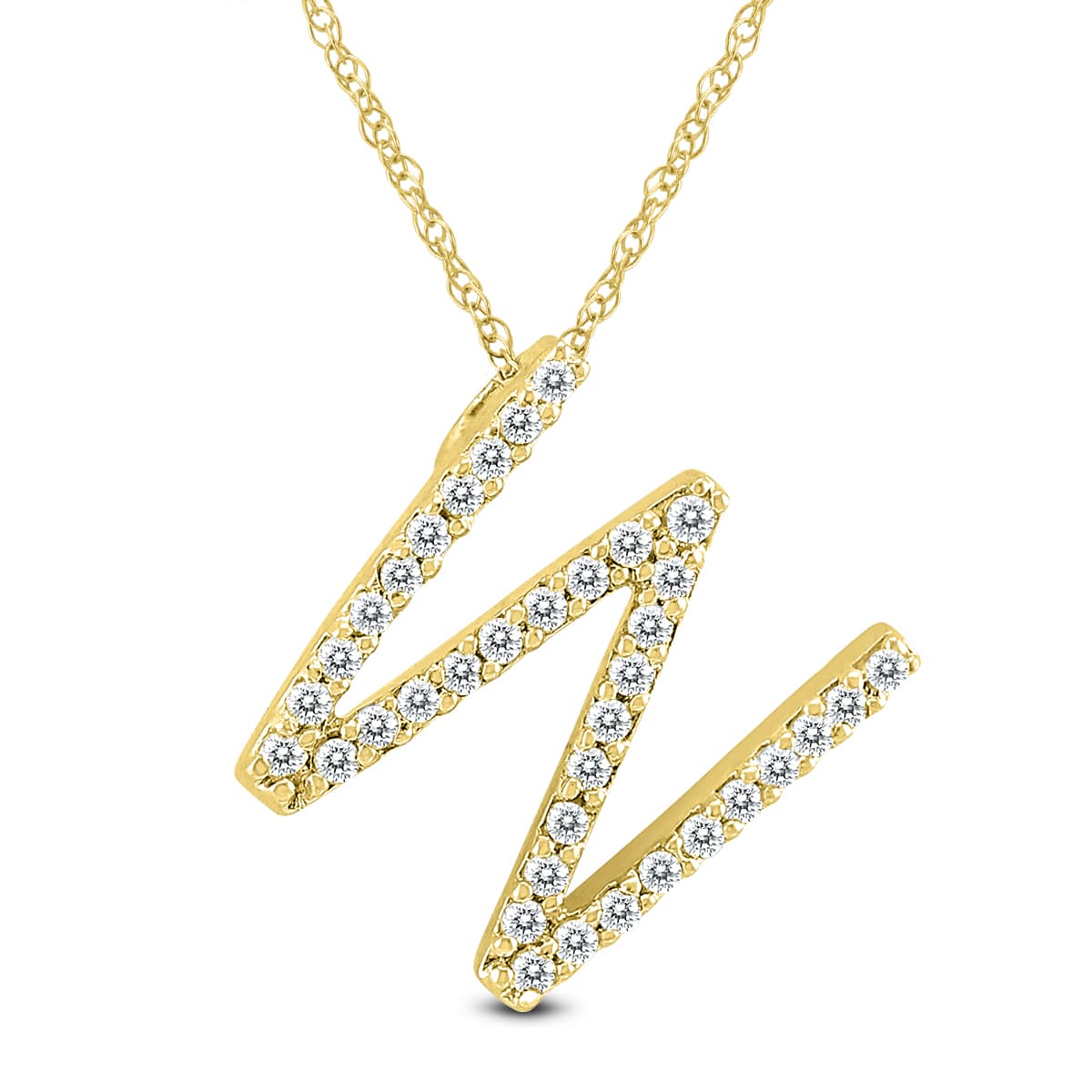 1/5 Carat TW W Initial Diamond Pendant Necklace in 10K Yellow Gold with Adjustable Chain