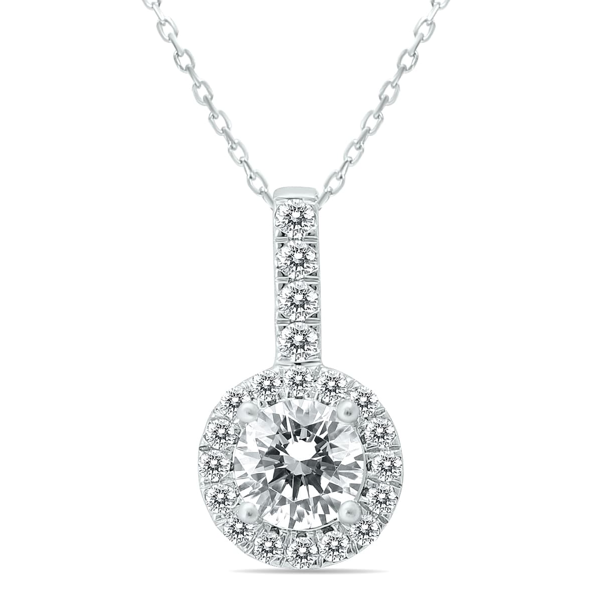 1 Carat TW Halo Diamond Pendant in 14K White Gold (H-I Color, I1-I2 Clarity)