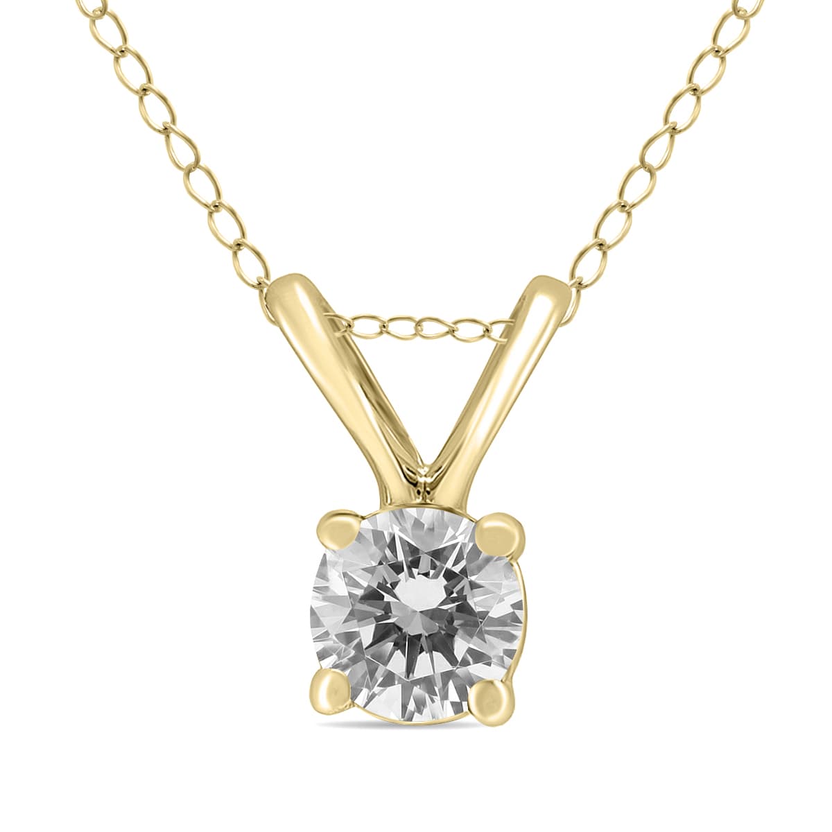 1/3 Carat Solitaire Round Diamond Pendant Necklace with 18" Chain in 14K Yellow Gold