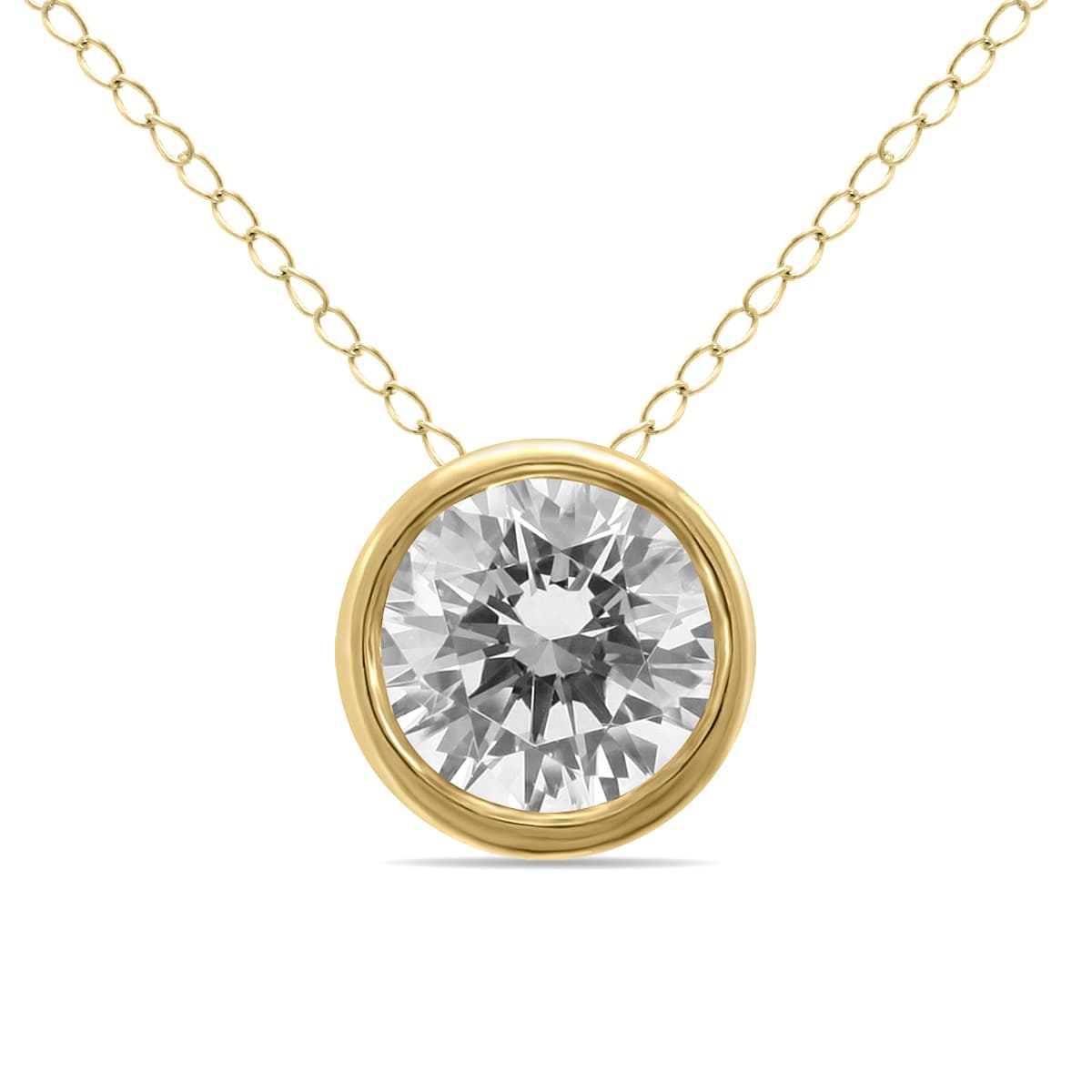 1/2 Carat Round Solitaire Diamond Bezel Set Pendant in 14K Yellow Gold