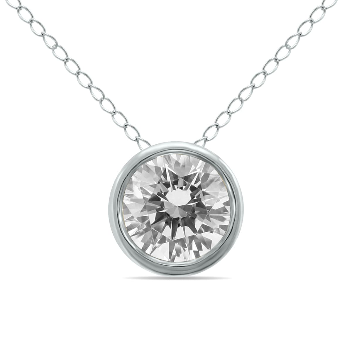 1/2 Carat Round Solitaire Diamond Bezel Set Pendant in 14K White Gold