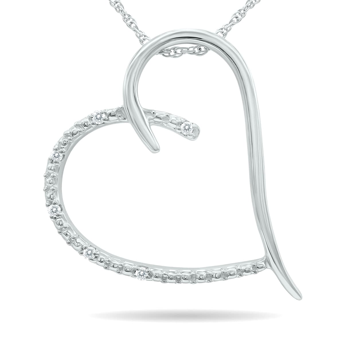 Genuine Diamond Heart Slide Pendant Necklace in.925 Sterling Silver