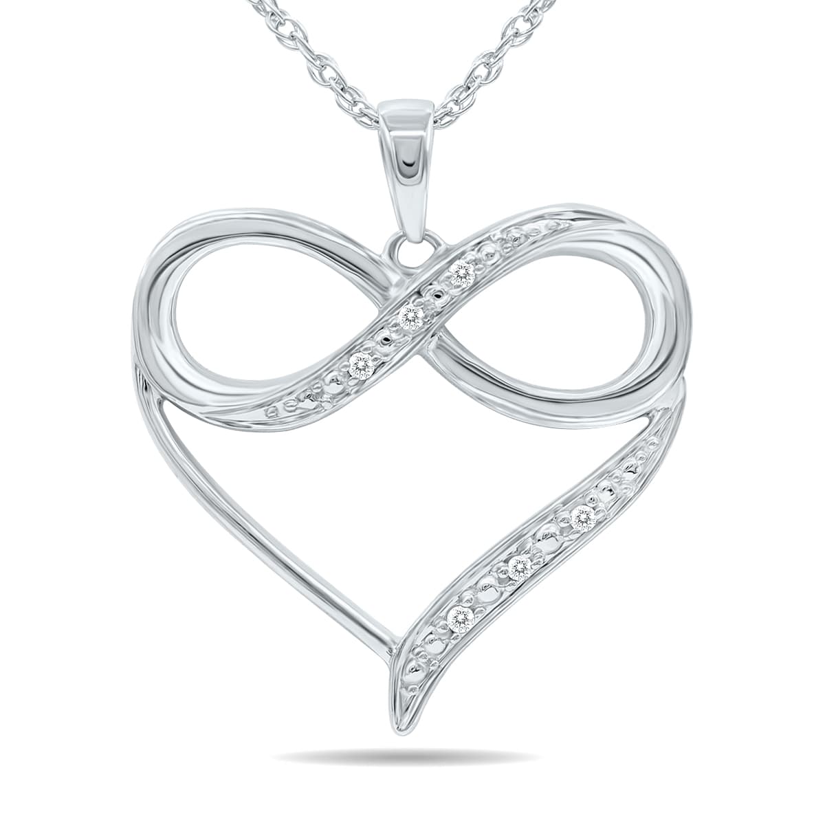 Diamond Infinity Heart Love Pendant in.925 Sterling Silver