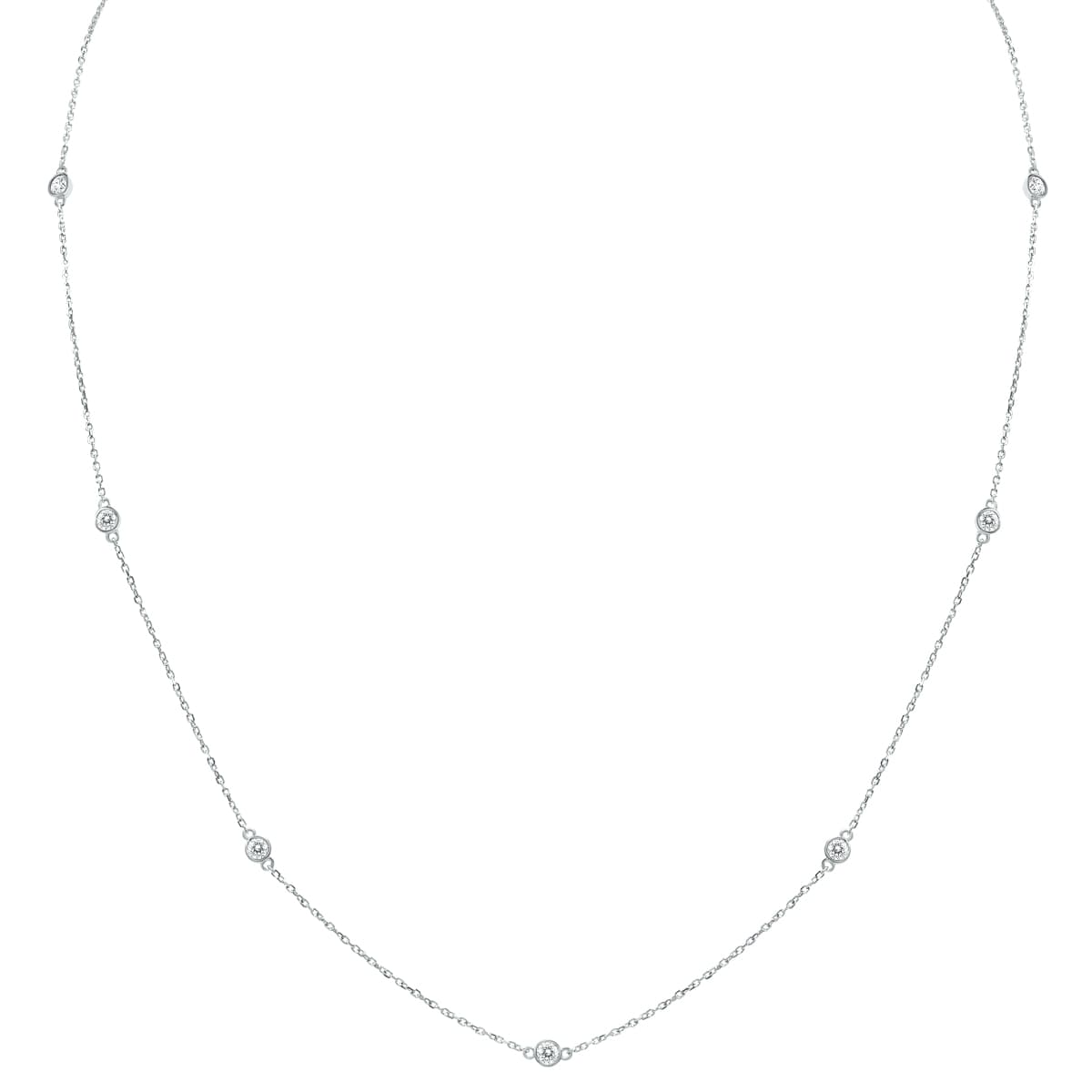 1/2 Carat TW Bezel Set Diamond Station Necklace in 14K White Gold