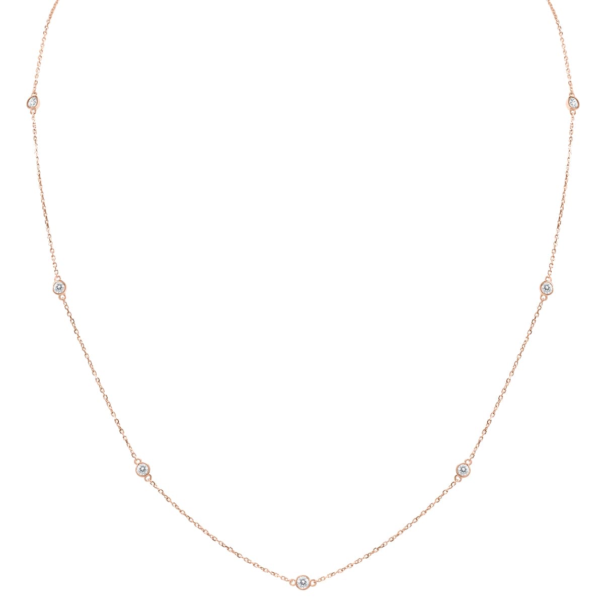 1/2 Carat TW Bezel Set Diamond Station Necklace in 14K Rose Gold