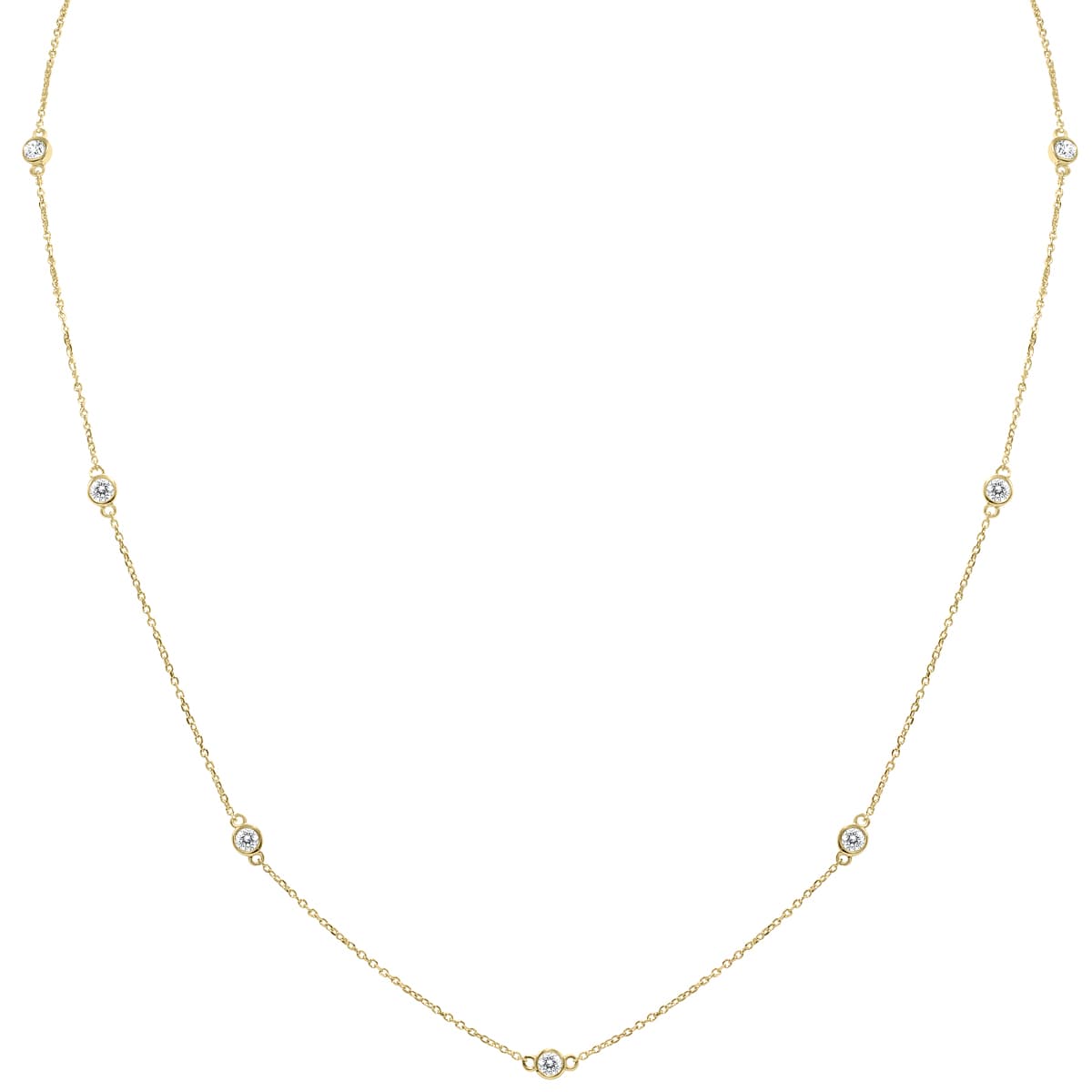 3/4 Carat TW Bezel Set Diamond Station Necklace in 14K Yellow Gold