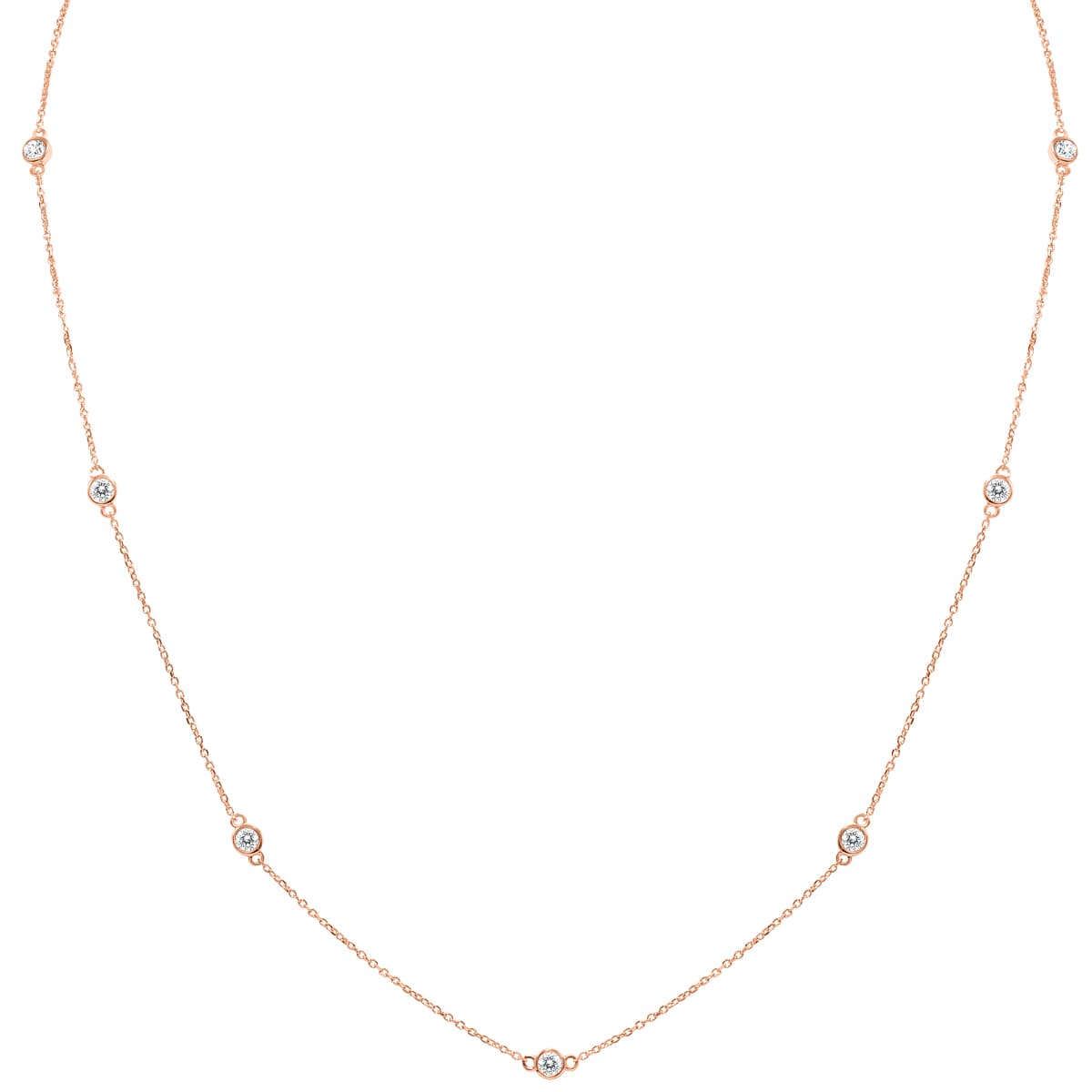 3/4 Carat TW Bezel Set Diamond Station Necklace in 14K Rose Gold