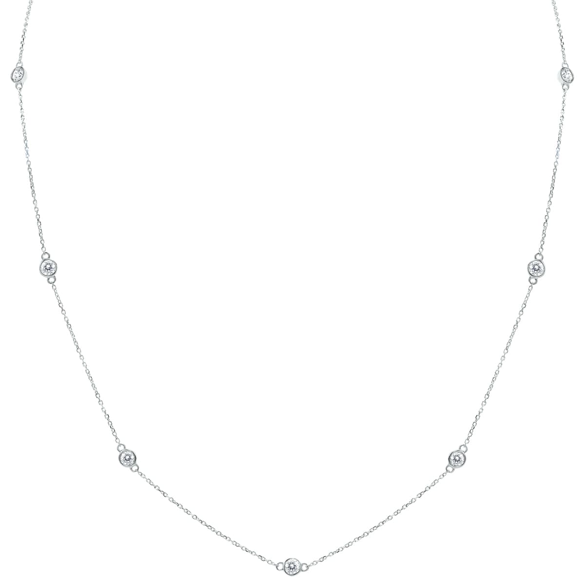 1 Carat TW Bezel Set Diamond Station Necklace in 14K White Gold