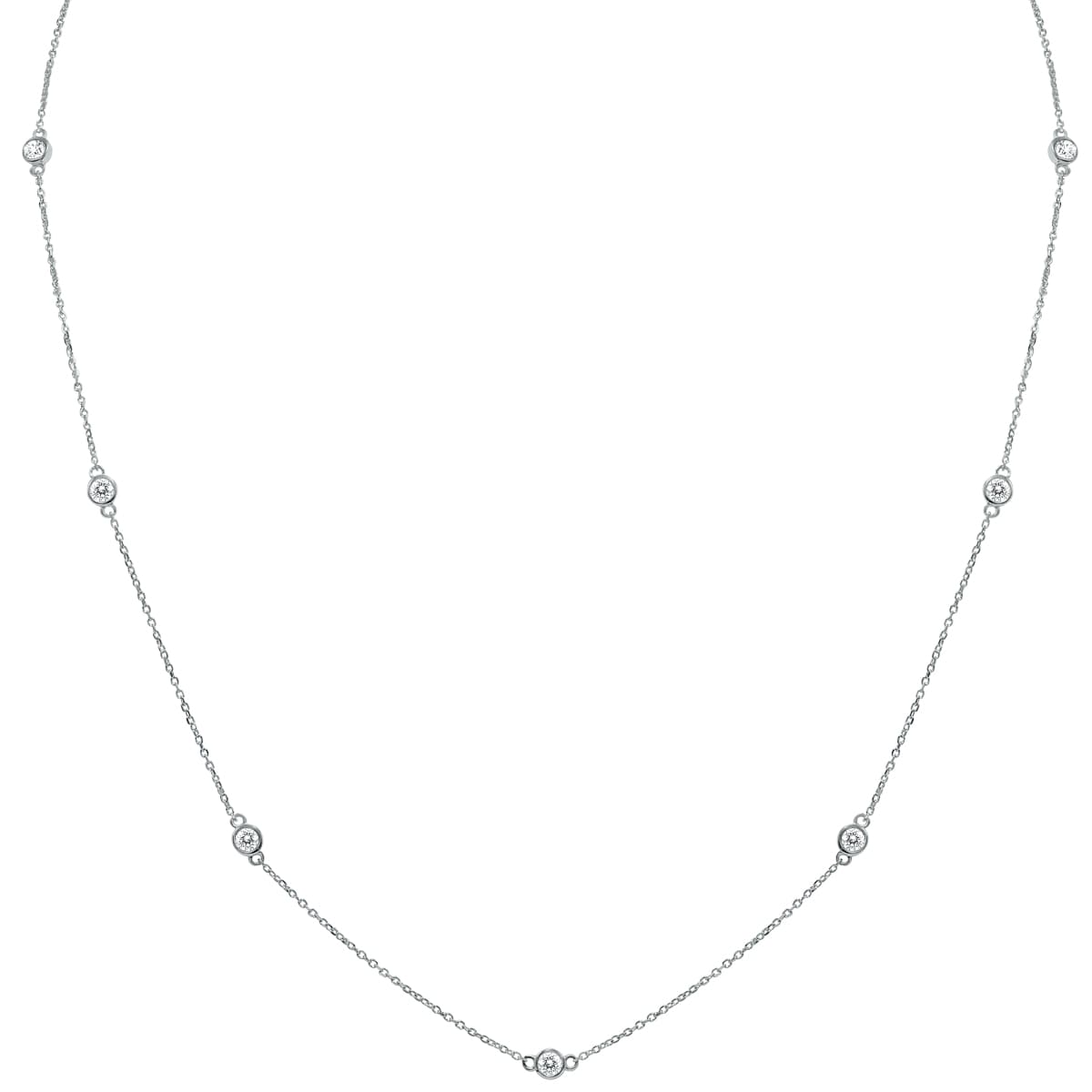1 1/2 Carat TW Bezel Set Diamond Station Necklace in 14K White Gold