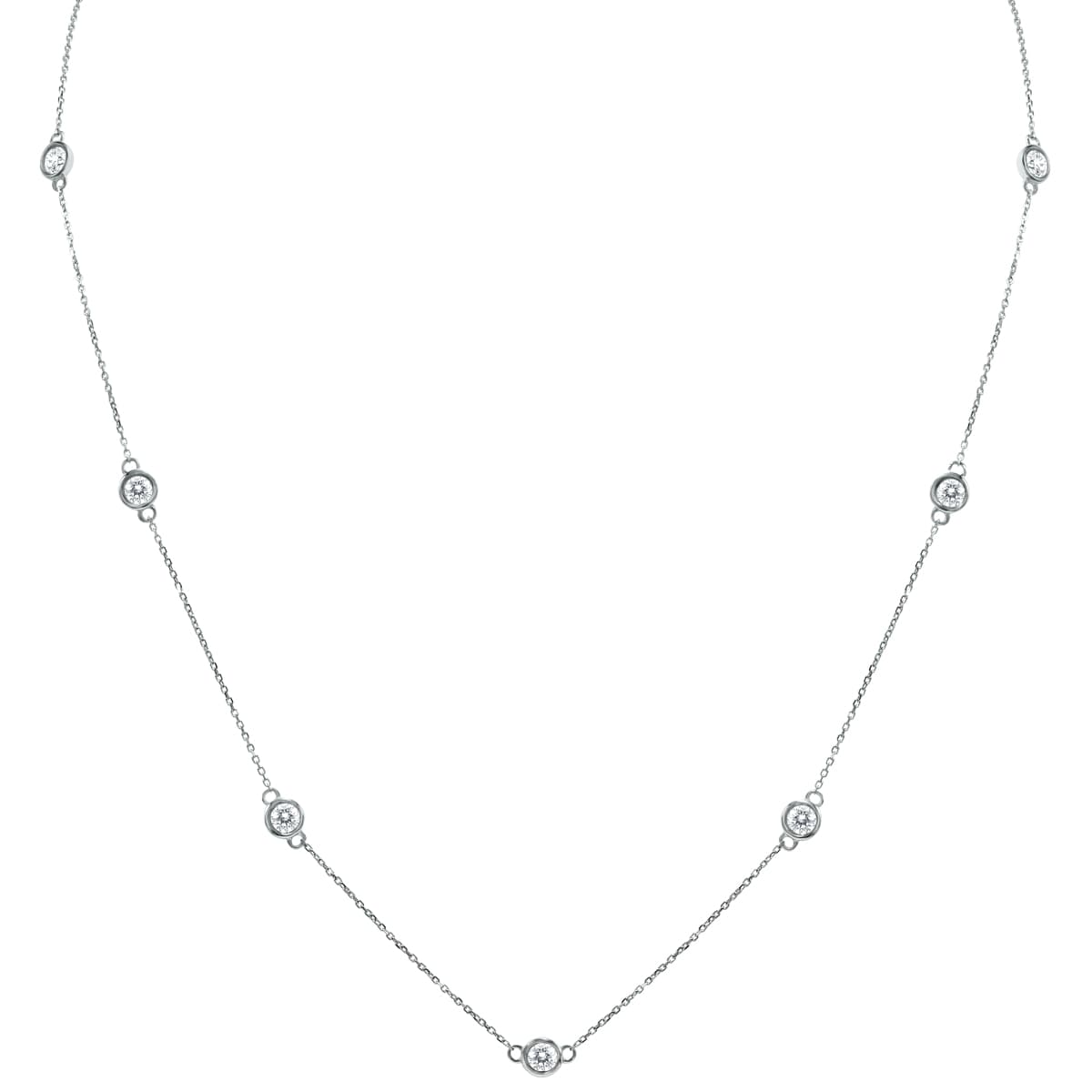 2 Carat TW Bezel Set Diamond Station Necklace in 14K White Gold
