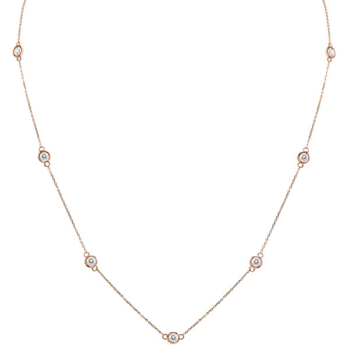 2 Carat TW Bezel Set Diamond Station Necklace in 14K Rose Gold