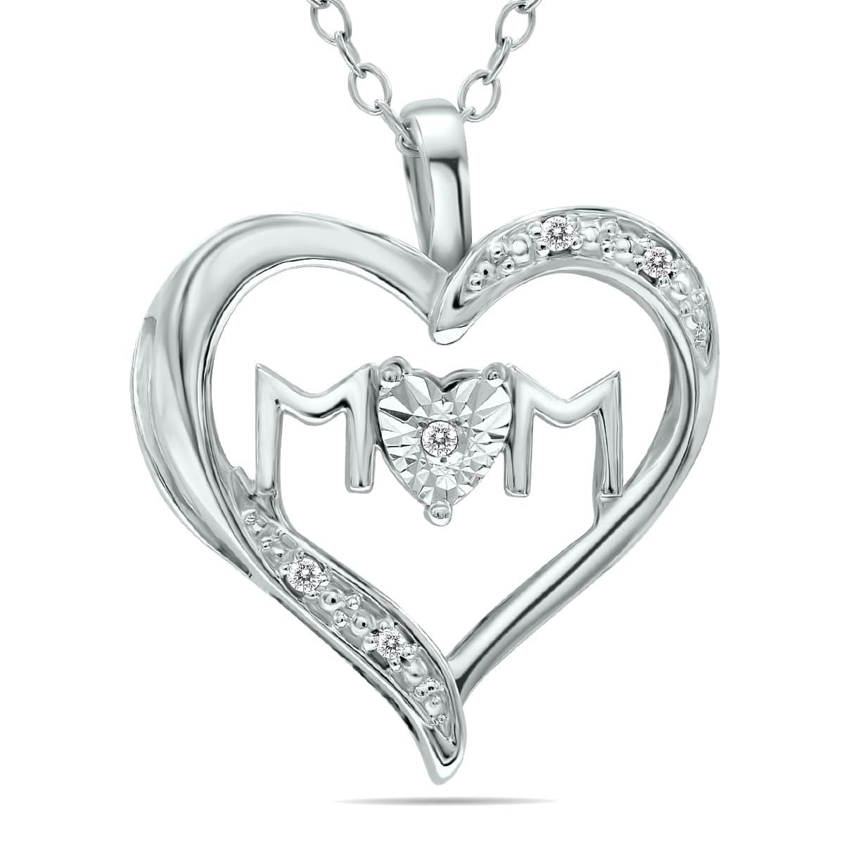 Genuine Diamond Accent MOM Heart Necklace in.925 Sterling Silver