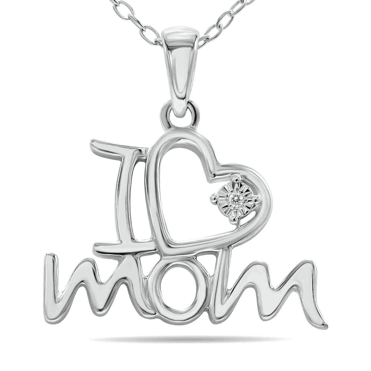 Diamond Mom Heart Necklace in.925 Sterling Silver