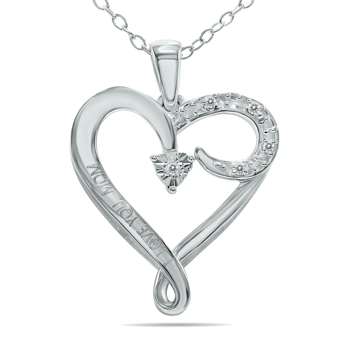 Diamond I LOVE YOU MOM Heart Necklace in.925 Sterling Silver