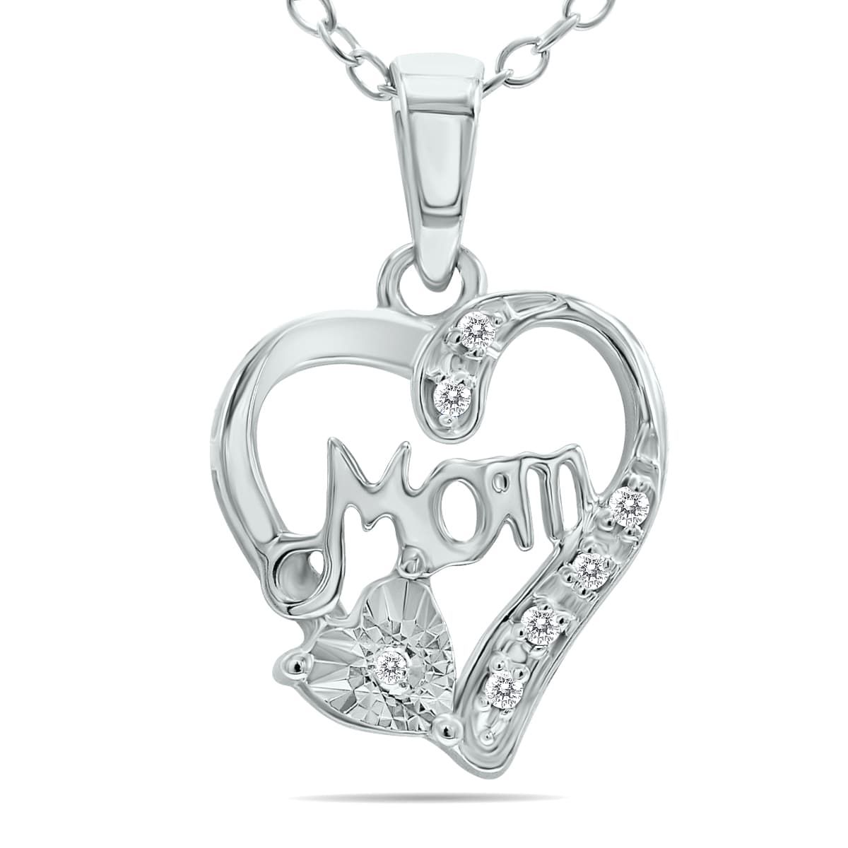 Diamond Accent Mom Heart Necklace in.925 Sterling Silver